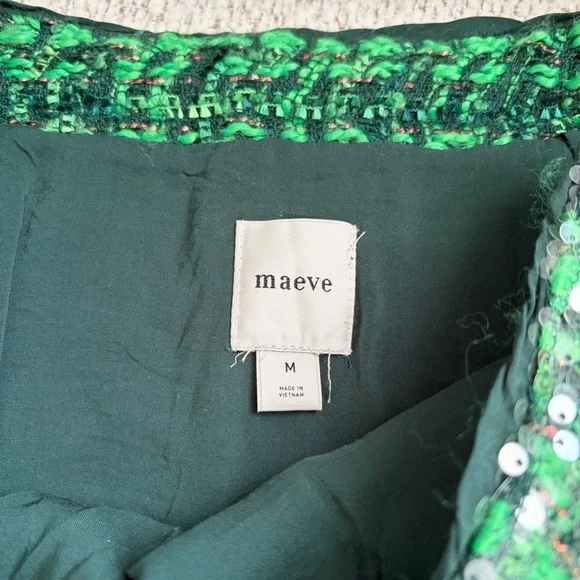 Maeve Anthropologie Emerald Sequin Tweed mini Skirt black buttons - Picture 4 of 5